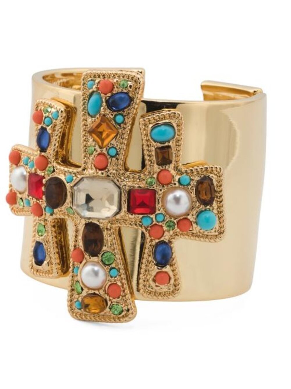 KENNETH JAY LANE gold multicolor gem hinged cuff bracelet